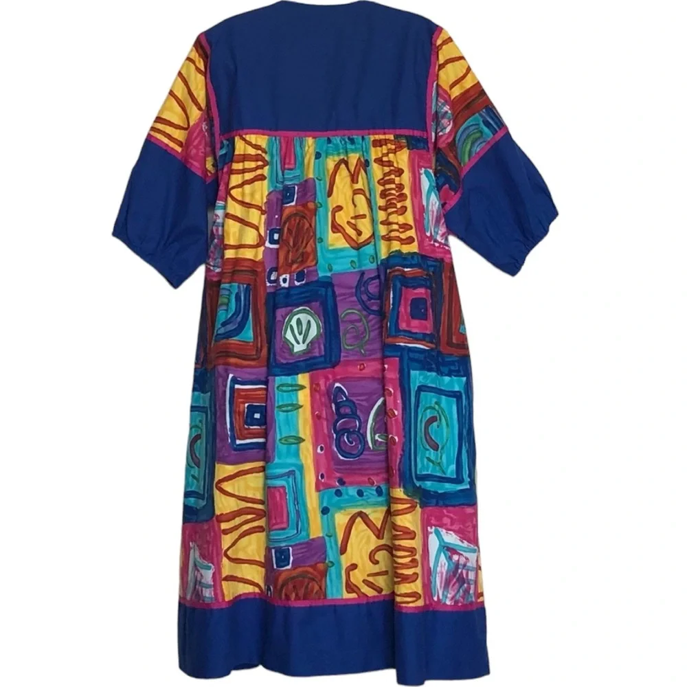 Vintage Krist Gudnason Wearable Art Abstract Print Dress Sz L - Picture 2 of 9